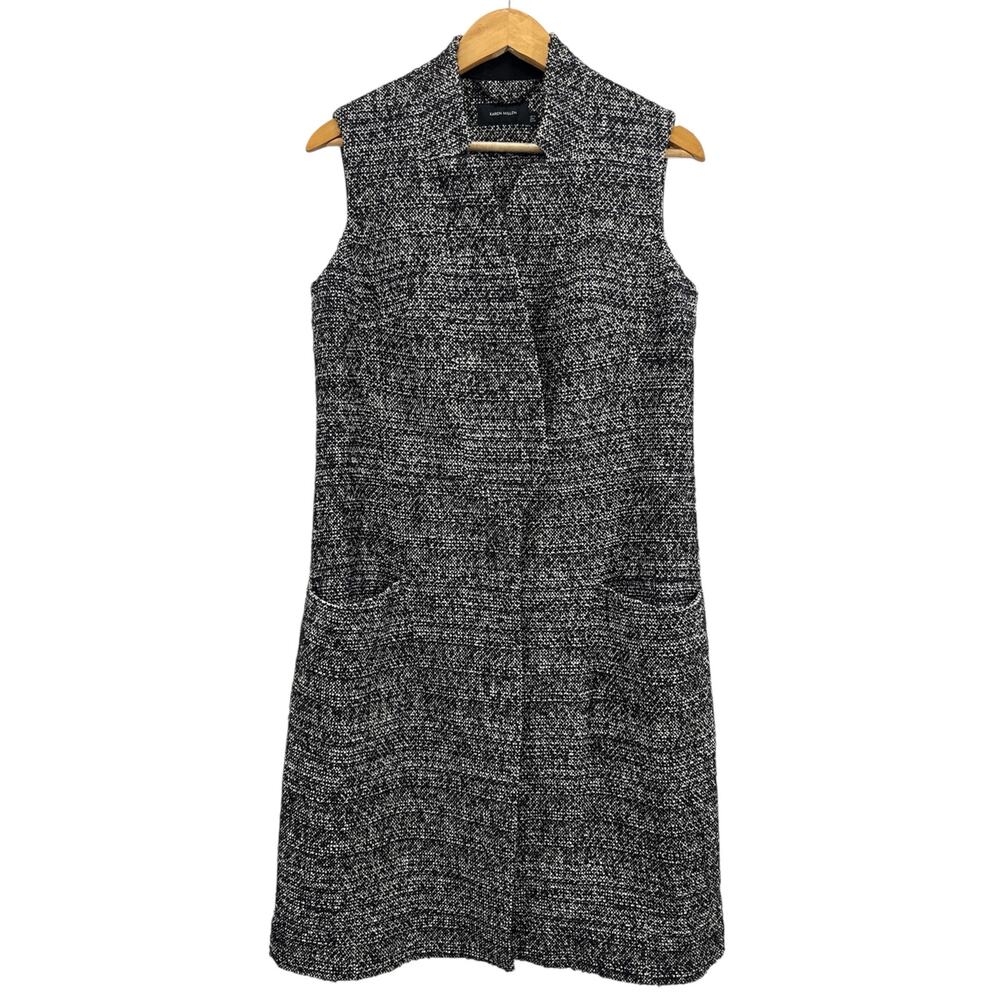 Karen Millen Black White Tweed Longline Vest Size 6 Sleeveless Classic Designer